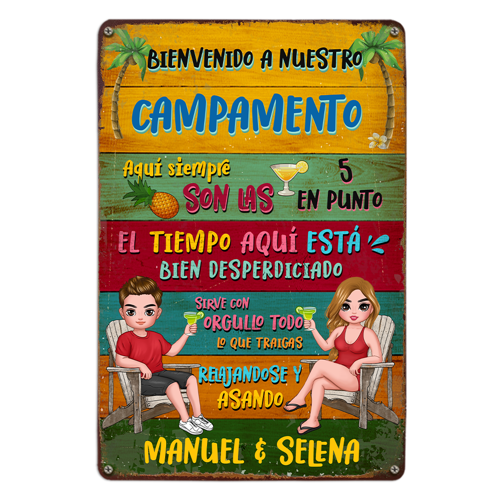 Personalized Gift For Couple Husband Wife Patio Backyard Bar Spanish Metal Sign 26069 Primary Mockup