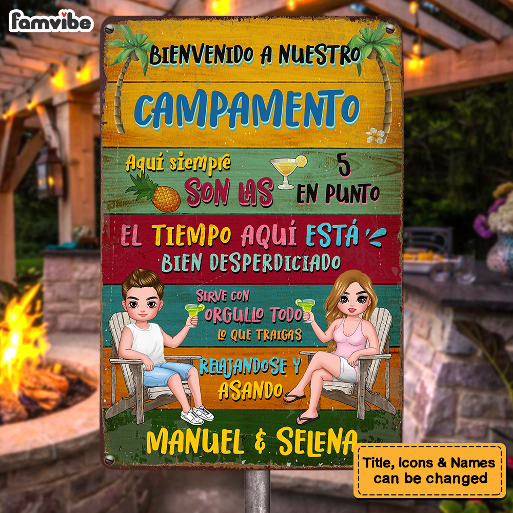Personalized Gift For Couple Husband Wife Patio Backyard Bar Spanish Metal Sign 26069 Primary Mockup