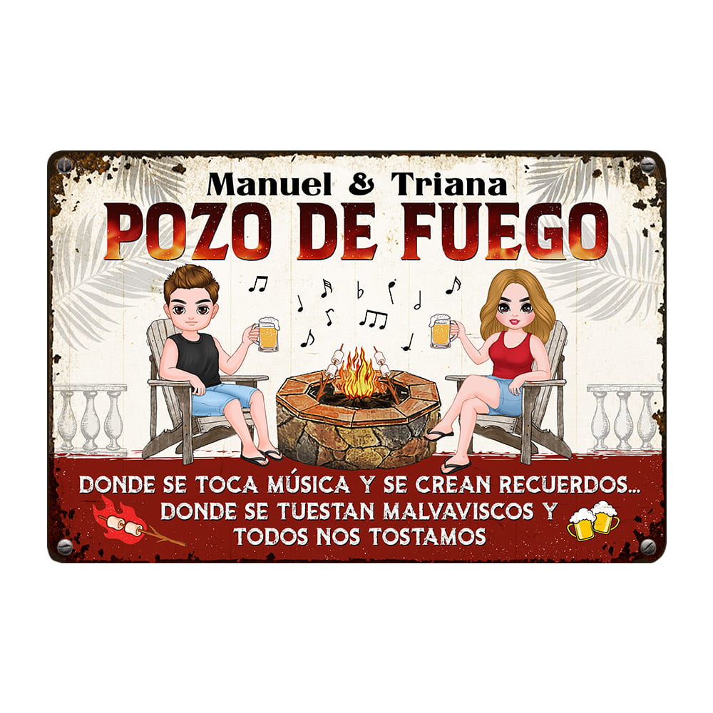 Personalized Gift For Couple Husband Wife Patio Grilling Listen To The Good Music Spanish Metal Sign 26070 Primary Mockup