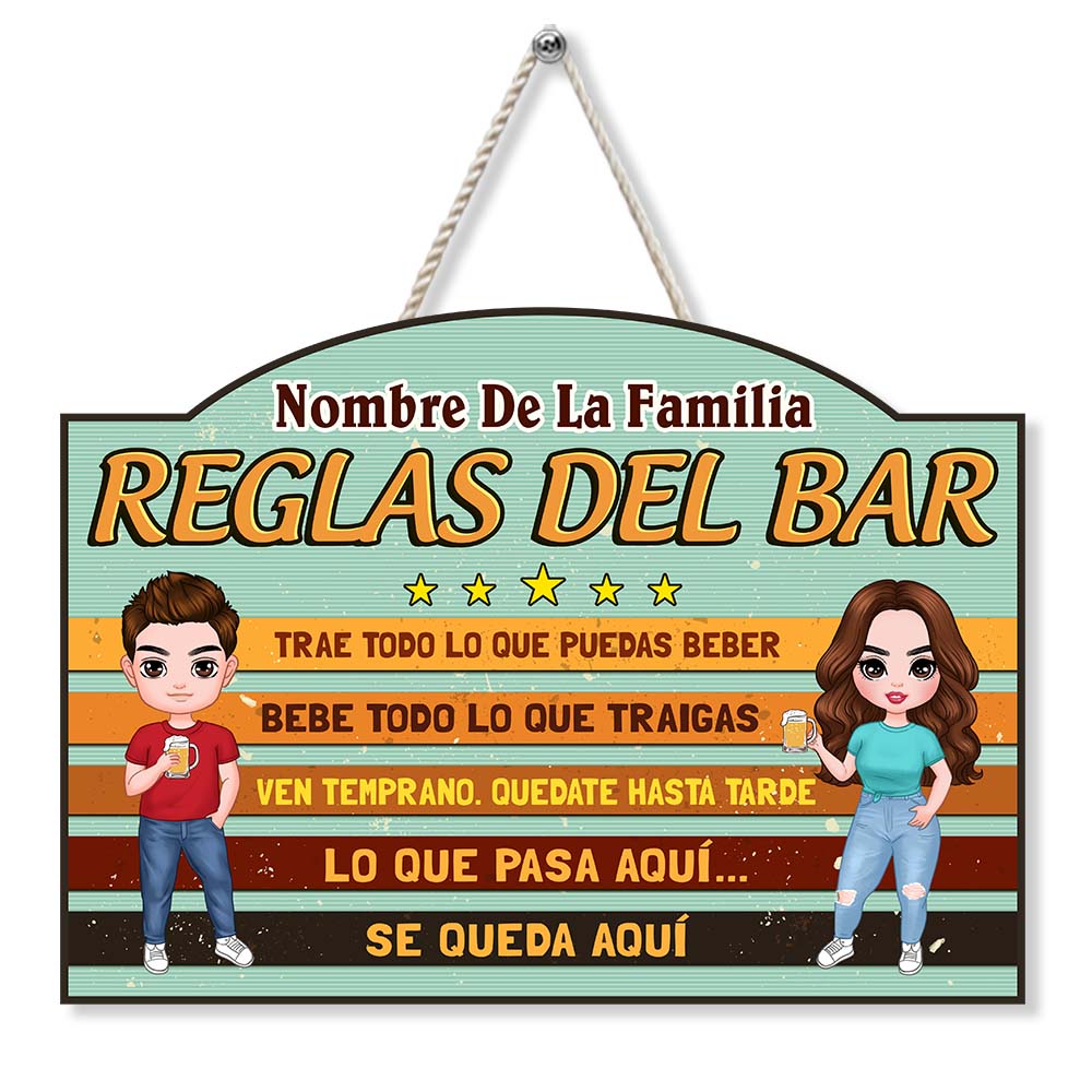 Personalized Gift For Couple Husband Wife Outdoor Spanish Bar Rules Wood Sign 26082 Primary Mockup