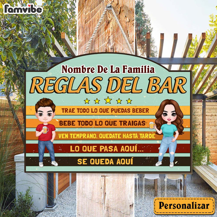 Personalized Gift For Couple Husband Wife Outdoor Spanish Bar Rules Wood Sign 26082 1