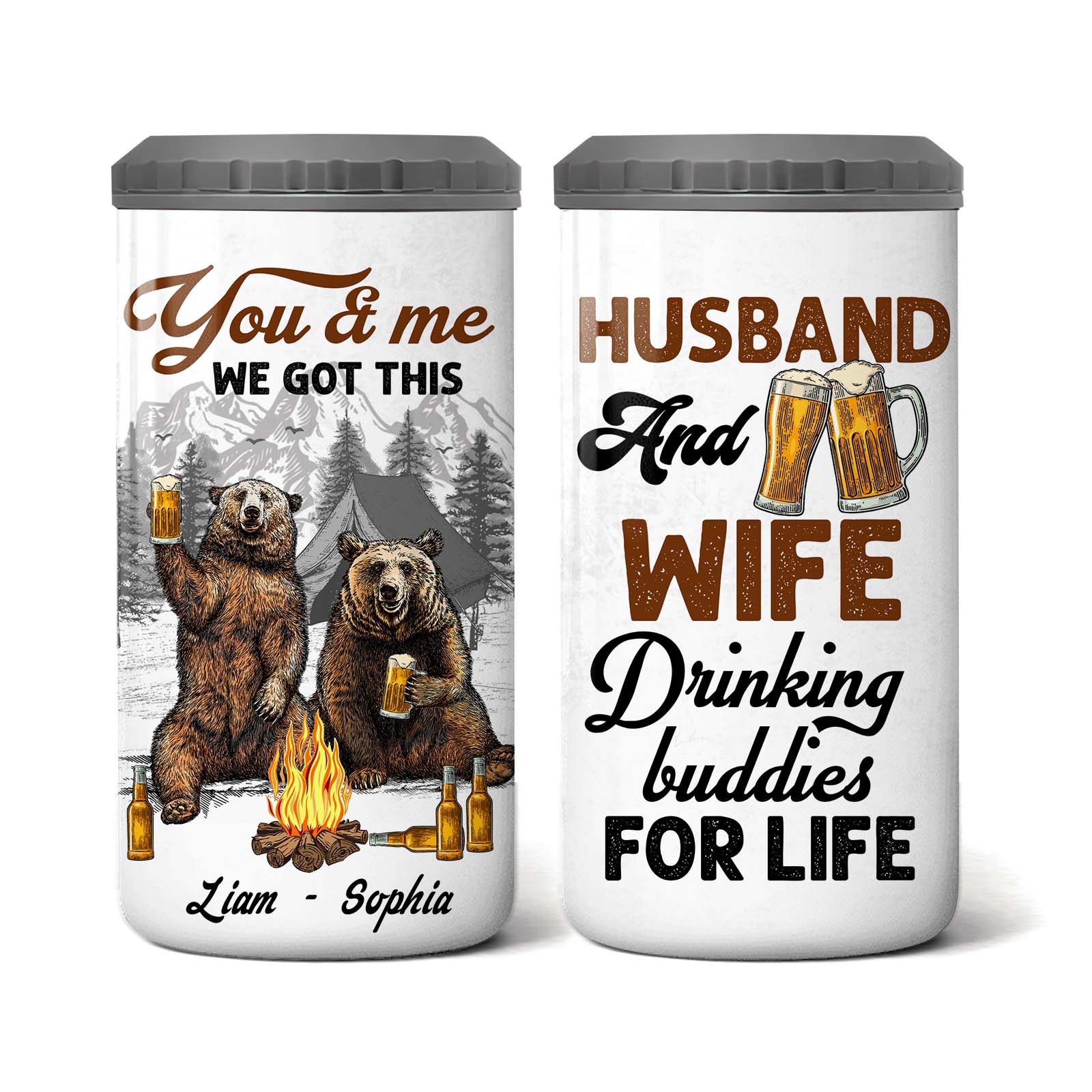 Personalized Gift For Couple Drinking Buddies 4 in 1 Can Cooler 26087 Primary Mockup