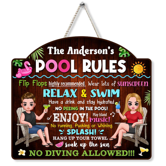 Personalized Gift For Couple Husband Wife Pool Rules Wood Sign 26093 1