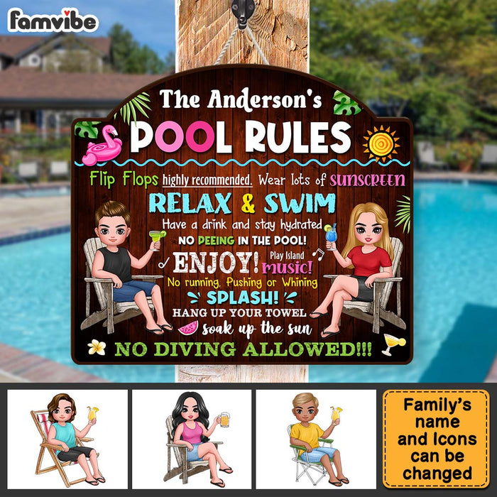 Personalized Gift For Couple Husband Wife Pool Rules Wood Sign 26093 1