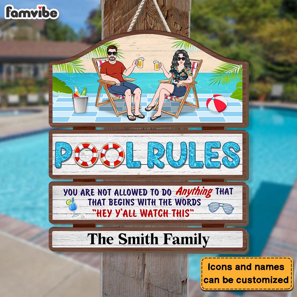 Personalized Pool Rules Wood Sign 26094 Primary Mockup