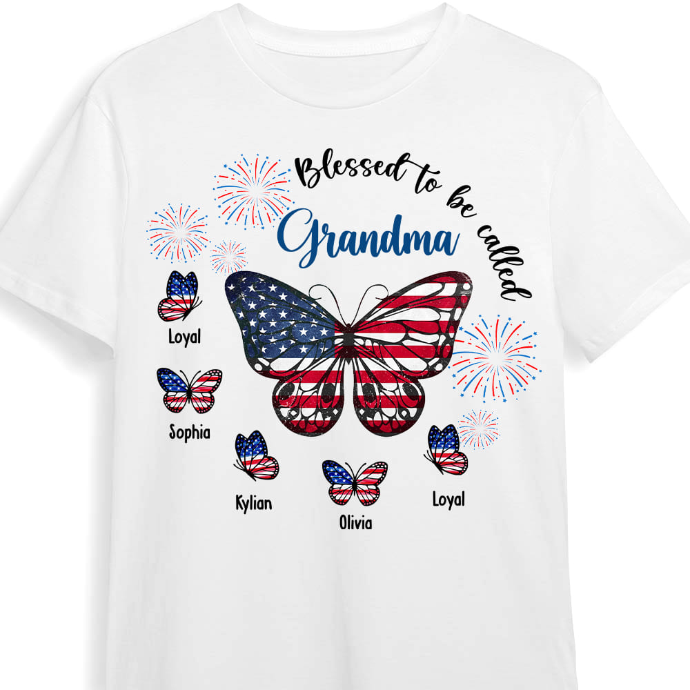Personalized Gift For Mom Grandma 4th Of July Patriotic Butterfly Shirt Hoodie Sweatshirt 26131 Primary Mockup