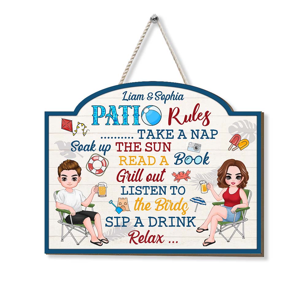 Personalized Gifts For Couples Husband Wife Backyard Patio Rules Wood Sign 26137 Primary Mockup
