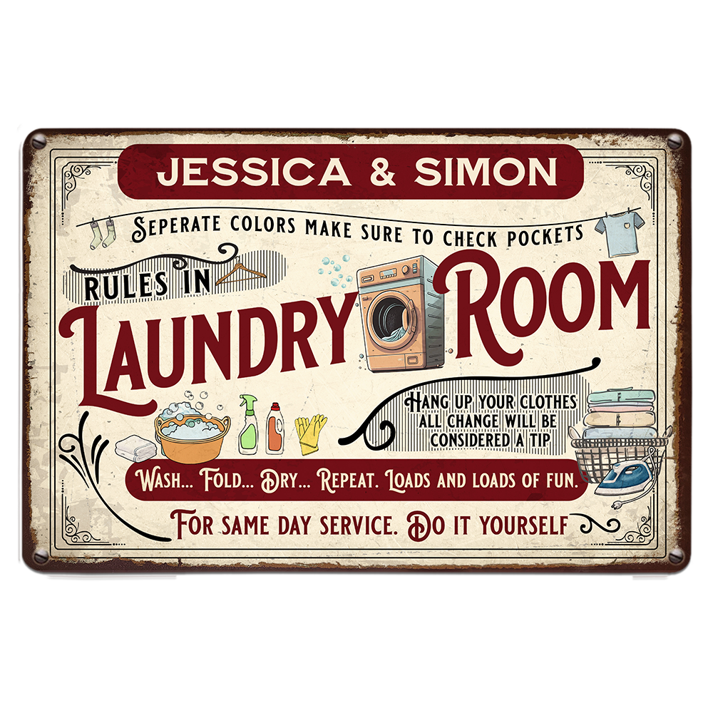 Personalized Gift for Family Laundry Room Rules Wall Art Decor for Bathroom Home Washroom Metal Sign 26143 Primary Mockup