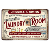 Personalized Gift for Family Laundry Room Rules Wall Art Decor for Bathroom Home Washroom Metal Sign 26143 thumb 1