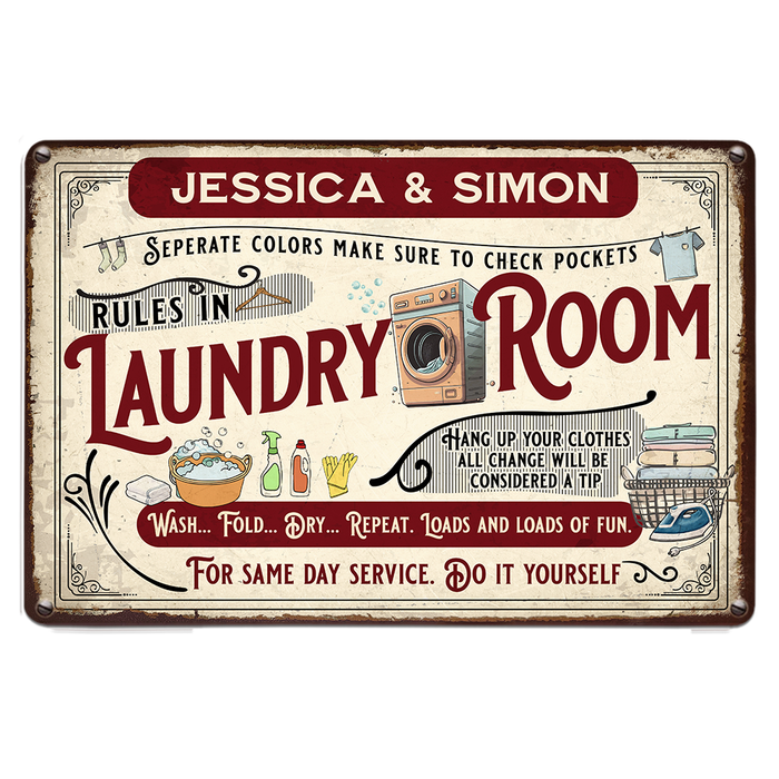 Personalized Gift for Family Laundry Room Rules Wall Art Decor for Bathroom Home Washroom Metal Sign 26143 1