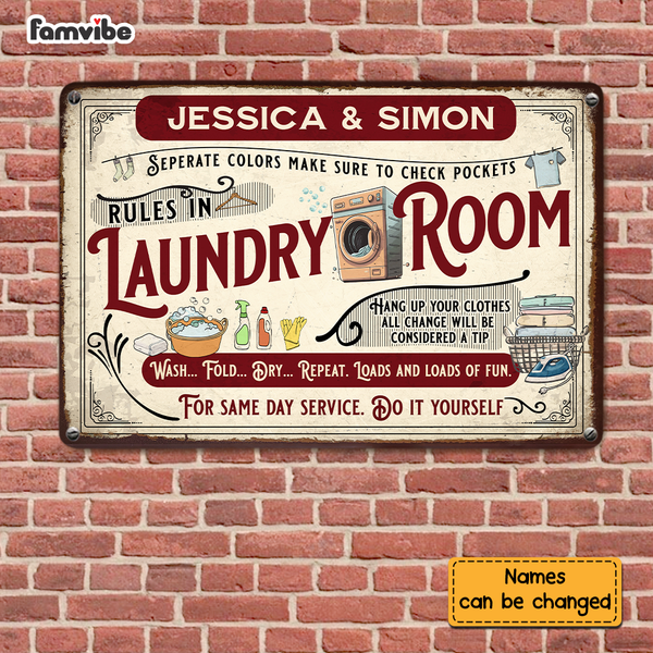 Personalized Gift for Family Laundry Room Rules Wall Art Decor for Bat ...