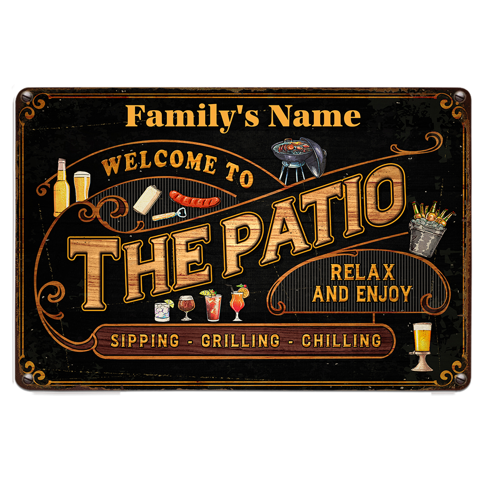 Personalized Gift for Family Welcome To The Patio Wall Art Decor for House Metal Sign 26149 Primary Mockup
