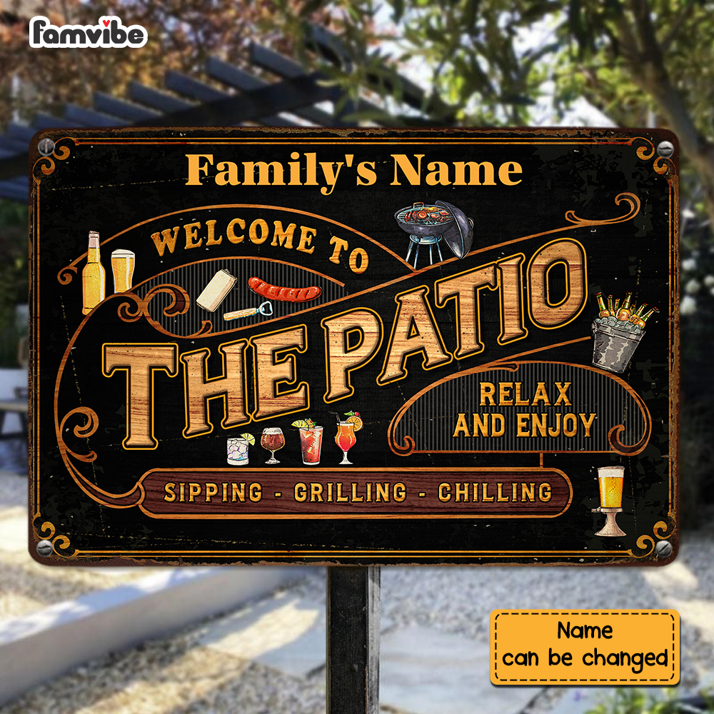 Personalized Gift for Family Welcome To The Patio Wall Art Decor for House Metal Sign 26149 Primary Mockup