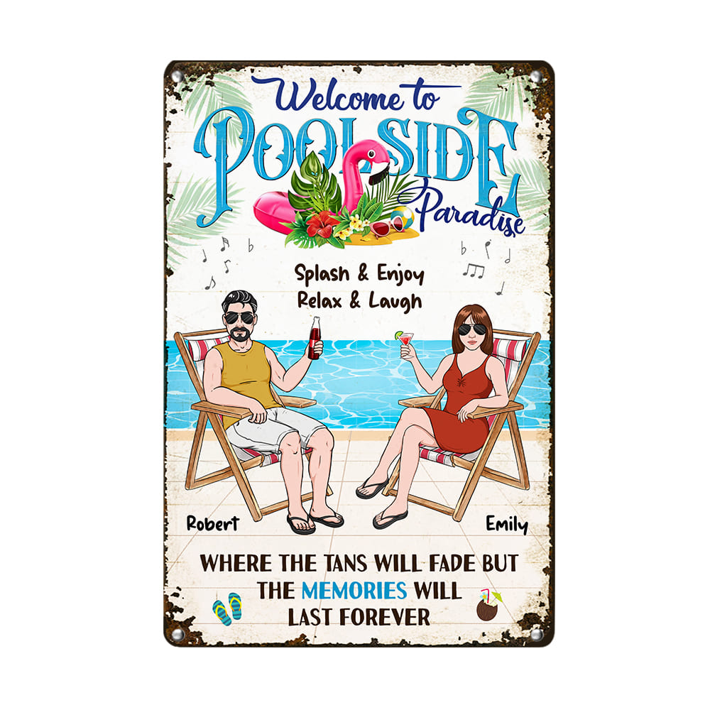 Personalized Gift For Couple Husband Wife Family The Poolside Metal Sign 26157 Primary Mockup