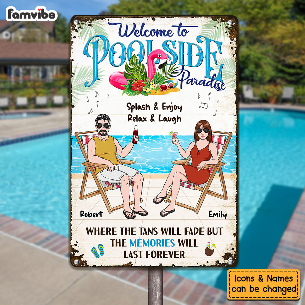 Personalized Gift For Couple Husband Wife Family The Poolside Metal Sign 26157 Primary Mockup