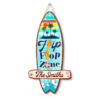 Personalized Gift for Family Beach Theme Tropical Flip Flop Zone Surf Board Wall Decoration for Outdoor Summer Decor Wood Sign 26162 thumb 1