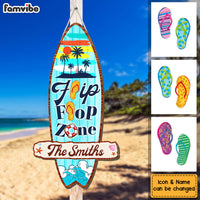 Personalized Gift for Family Beach Theme Tropical Flip Flop Zone Surf Board Wall Decoration for Outdoor Summer Decor Wood Sign 26162 thumb 1