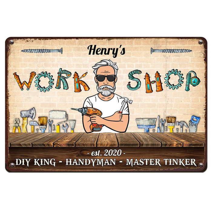 Personalized Gift For Husband Dad Grandpa Workshop Metal Sign 26165 1