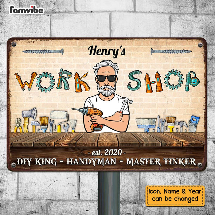 Personalized Gift For Husband Dad Grandpa Workshop Metal Sign 26165 1