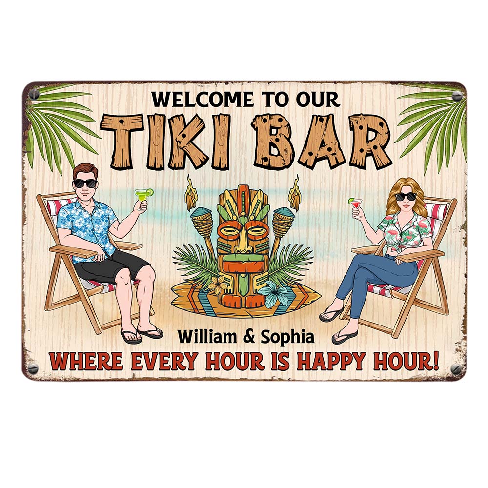 Personalized Gift For Couple Husband Wife Tiki Bar Metal Sign 26175 Primary Mockup