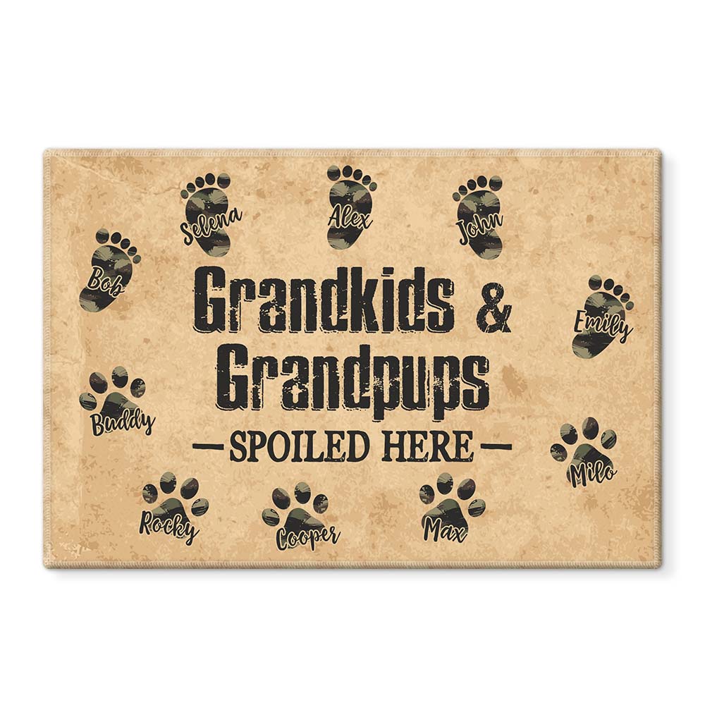 Personalized Gift for Grandparents Grandkids And Grandpups Spoiled Here Doormat 26178 Primary Mockup