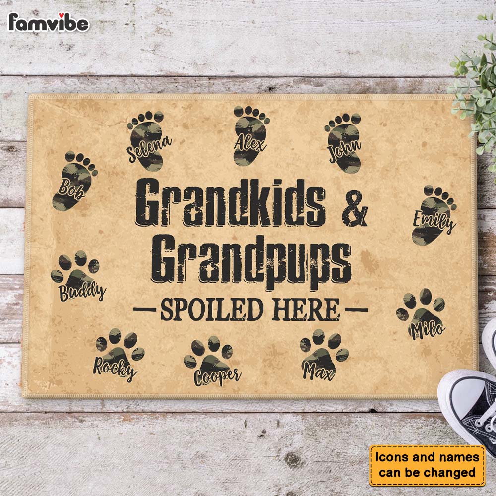 Personalized Gift for Grandparents Grandkids And Grandpups Spoiled Here Doormat 26178 Primary Mockup