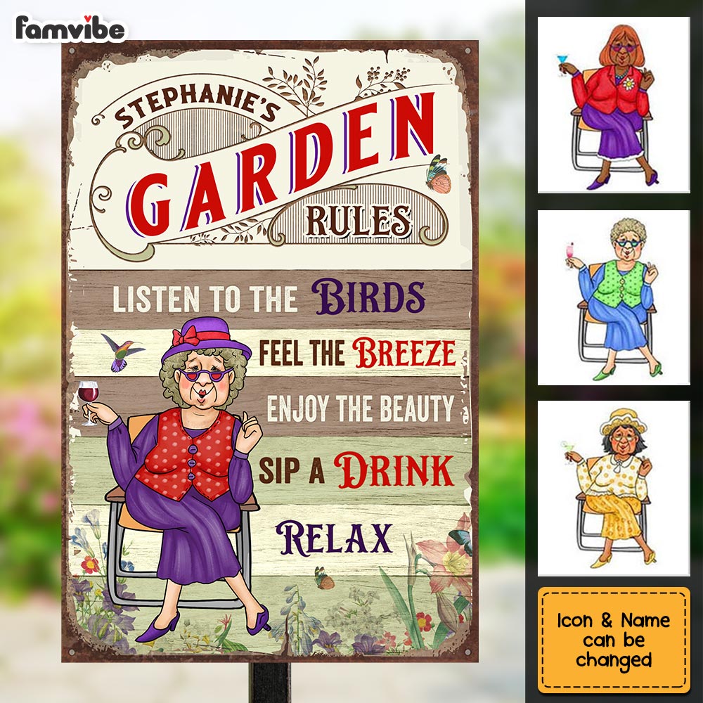 Personalized Gift For Grandma's Garden Rules Metal Sign 26181 Primary Mockup