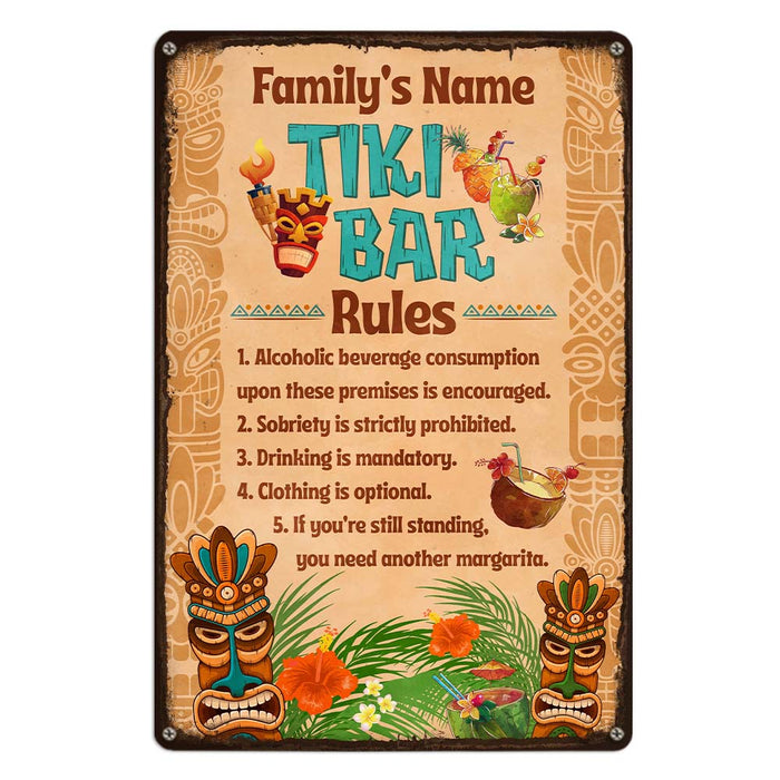 Personalized Gift for Family Tiki Bar Rules Metal Sign 26197 1