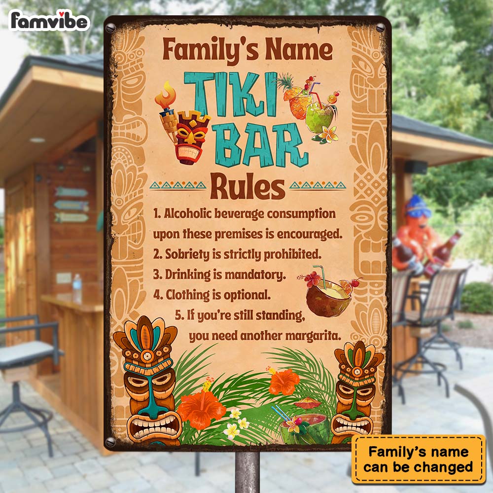 Personalized Gift for Family Tiki Bar Rules Metal Sign 26197 Primary Mockup