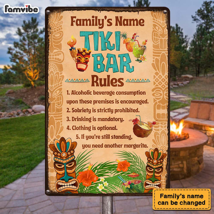 Personalized Gift for Family Tiki Bar Rules Metal Sign 26197 1