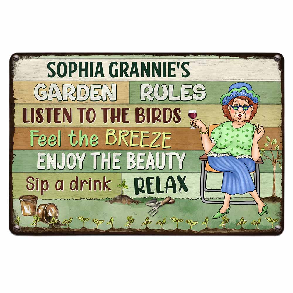 Personalized Gift For Garden Lovers Garden Rules Metal Sign 26198 Primary Mockup