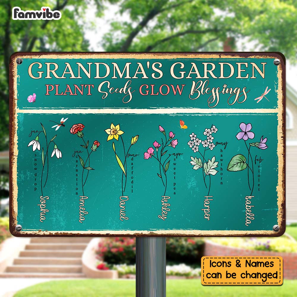 Personalized Gift For Grandma Plant Seeds Grow Blessings Metal Sign 26213 Primary Mockup