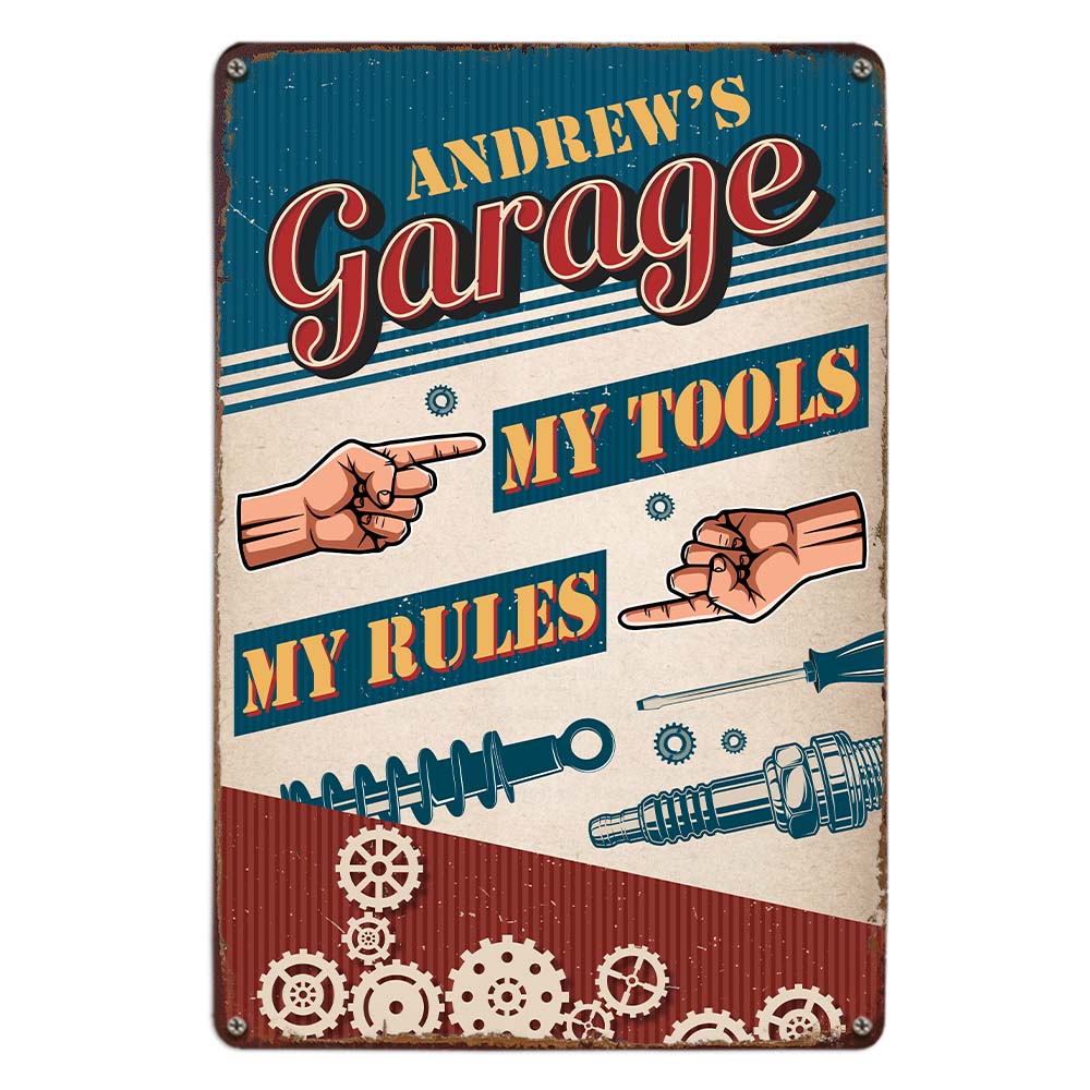 Personalized My Garage My Tools My Rules Gift For Dad For Grandpa Metal Sign 26220 Primary Mockup