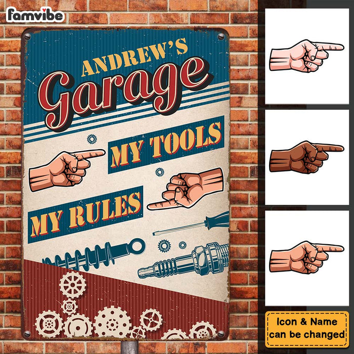 Personalized My Garage My Tools My Rules Gift For Dad For Grandpa Metal Sign 26220 1