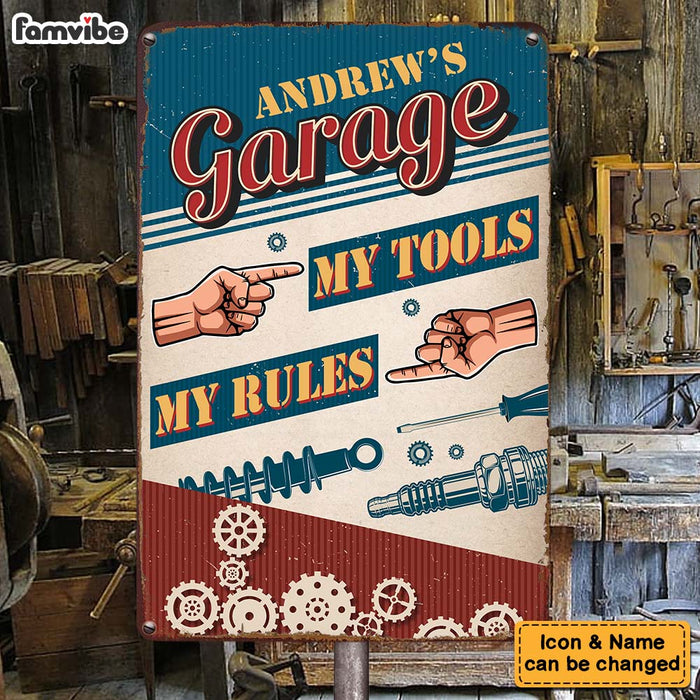 Personalized My Garage My Tools My Rules Gift For Dad For Grandpa Metal Sign 26220 1