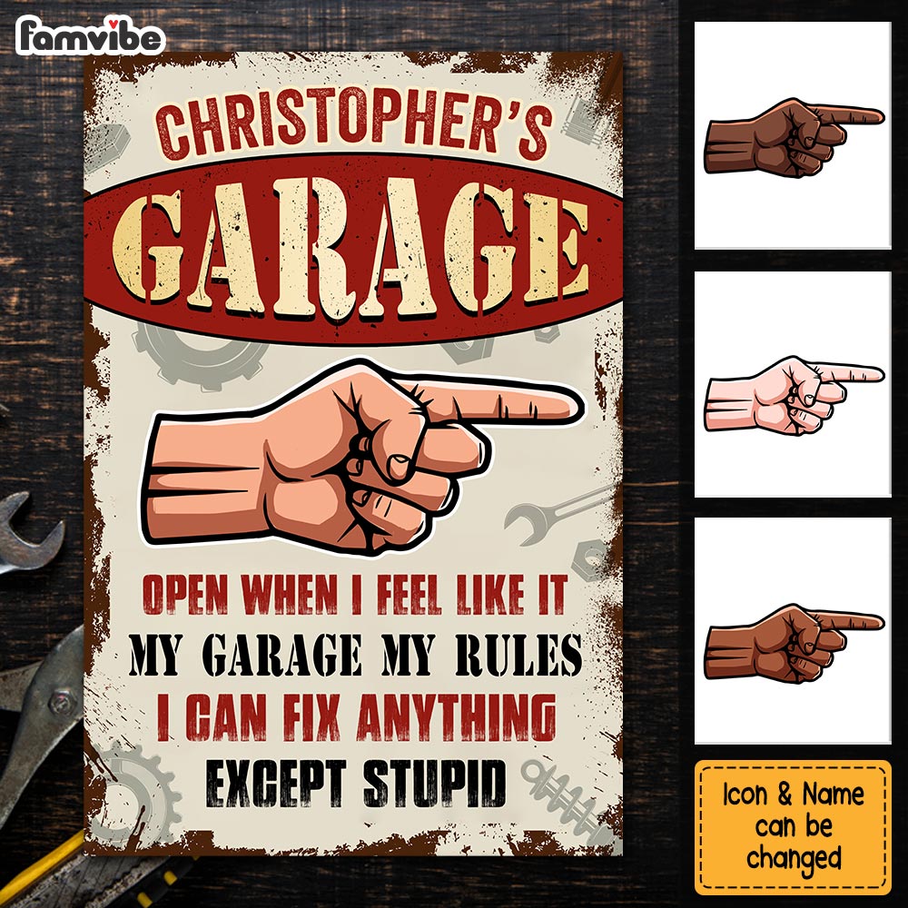 Personalized My Garage My Tools My Rules Gift For Dad For Grandpa Metal Sign 26222 Primary Mockup