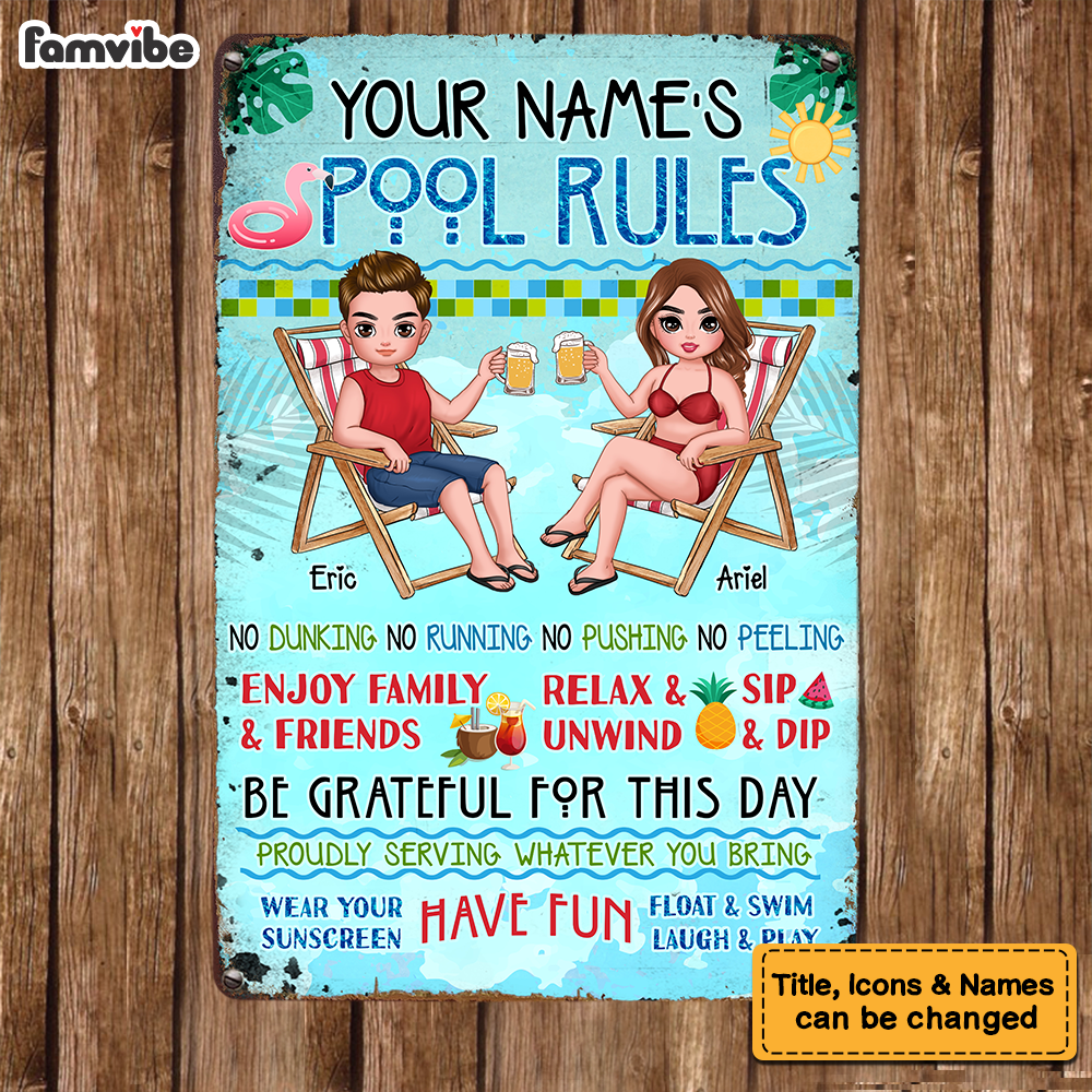 Personalized Gifts For Couples Husband Wife Pool Rules Metal Sign 26225 Primary Mockup