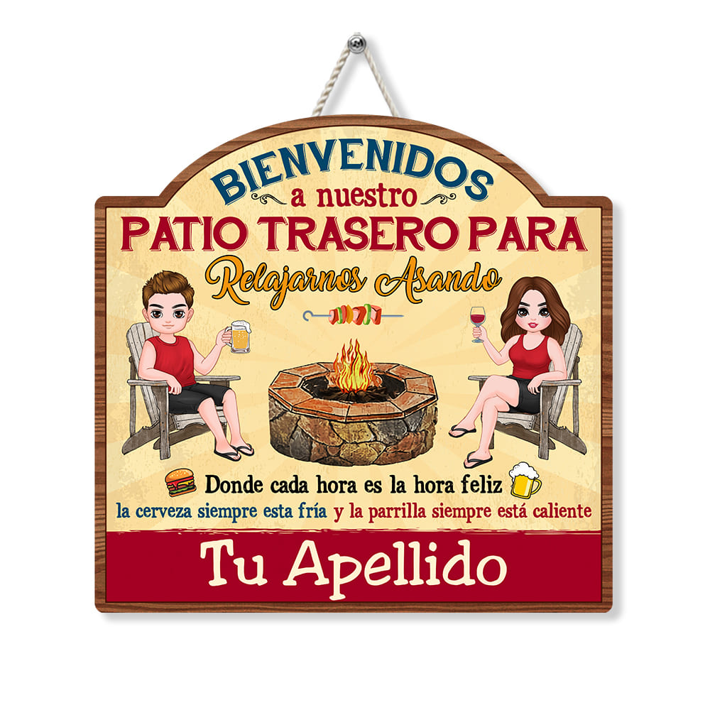 Personalized Gift For Couple Husband Wife Backyard Chillin & Grillin Spanish Patio Wood Sign 26234 Primary Mockup