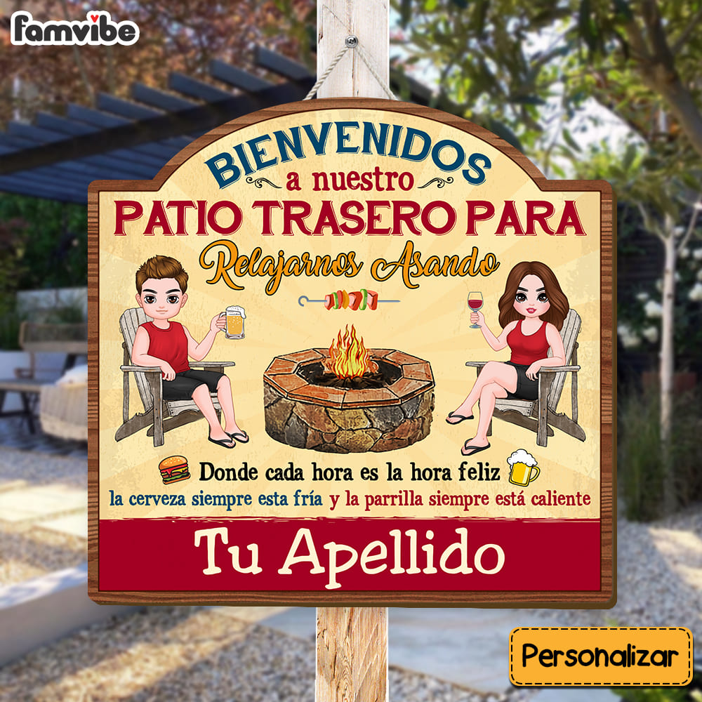 Personalized Gift For Couple Husband Wife Backyard Chillin & Grillin Spanish Patio Wood Sign 26234 Primary Mockup