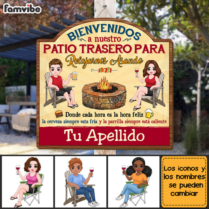 Personalized Gift For Couple Husband Wife Backyard Chillin & Grillin Spanish Patio Wood Sign 26234 1