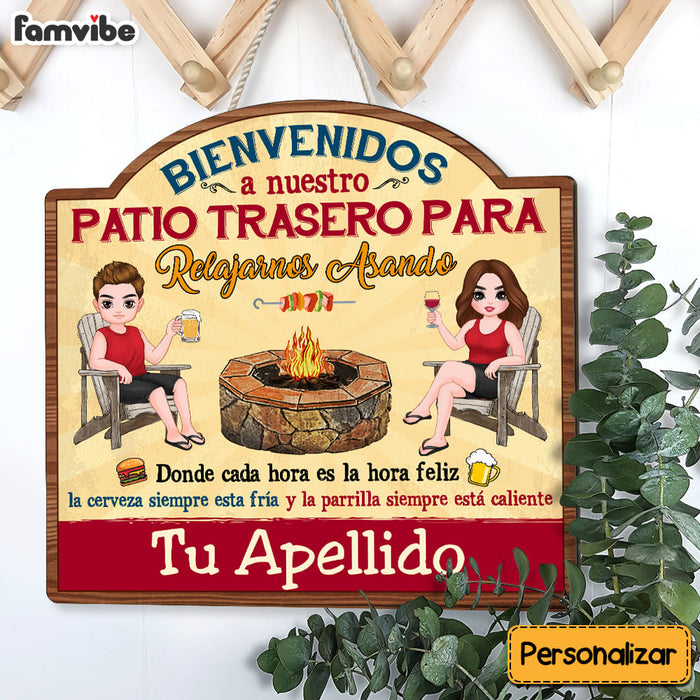 Personalized Gift For Couple Husband Wife Backyard Chillin & Grillin Spanish Patio Wood Sign 26234 1