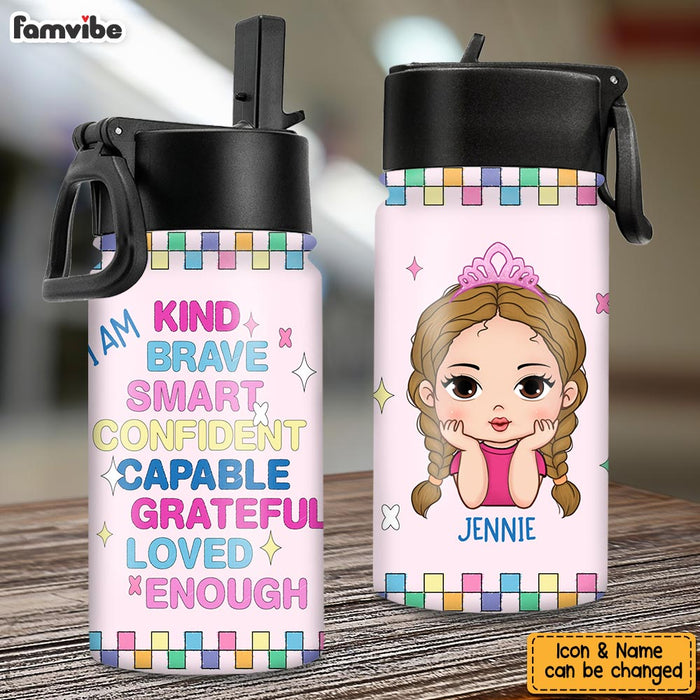 Personalized Gift For Daughter Granddaughter I Am Kind Kids Water Bottle With Straw Lid 26241 1