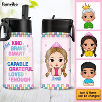 Personalized Gift For Daughter Granddaughter I Am Kind Kids Water Bottle With Straw Lid 26241 thumb 1