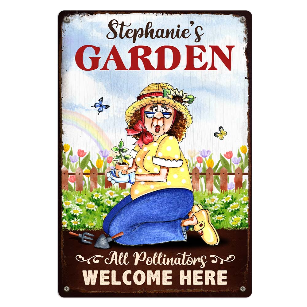 Personalized Gift For Grandma Garden All Pollinators Welcome Here Metal Sign 26243 Primary Mockup
