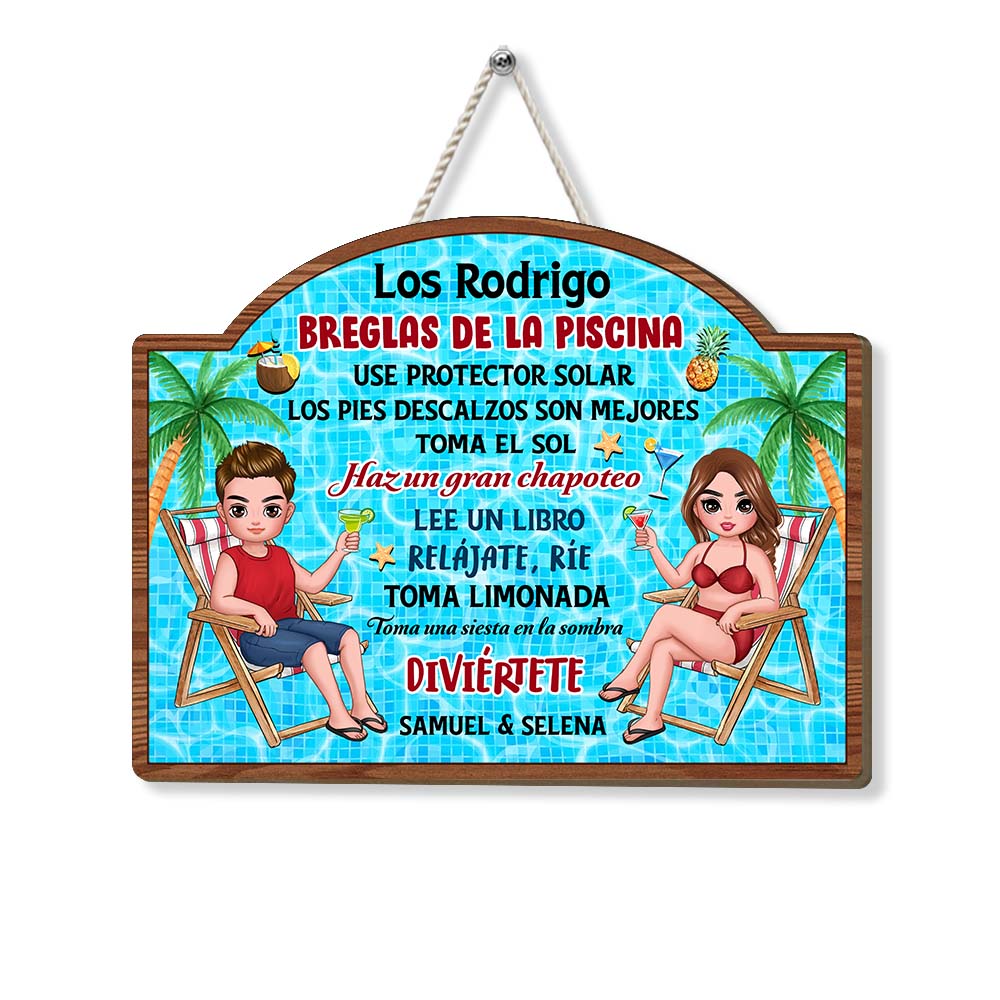 Personalized Gift For Couple Husband Wife Spanish Pool Rules Wood Sign 26244 Primary Mockup