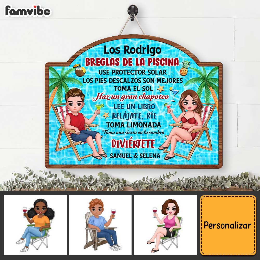 Personalized Gift For Couple Husband Wife Spanish Pool Rules Wood Sign 26244 Primary Mockup