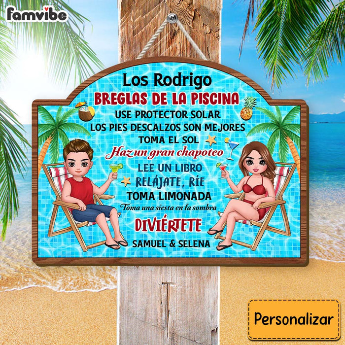 Personalized Gift For Couple Husband Wife Spanish Pool Rules Wood Sign 26244 1