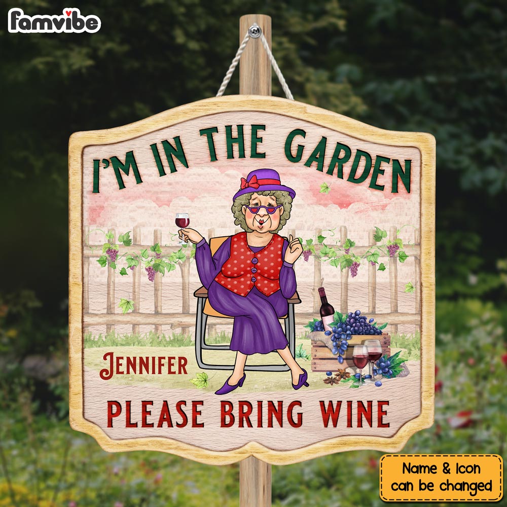 Personalized Garden Gifts For Grandma I'm In The Garden Round Wood Sign 26246 Primary Mockup