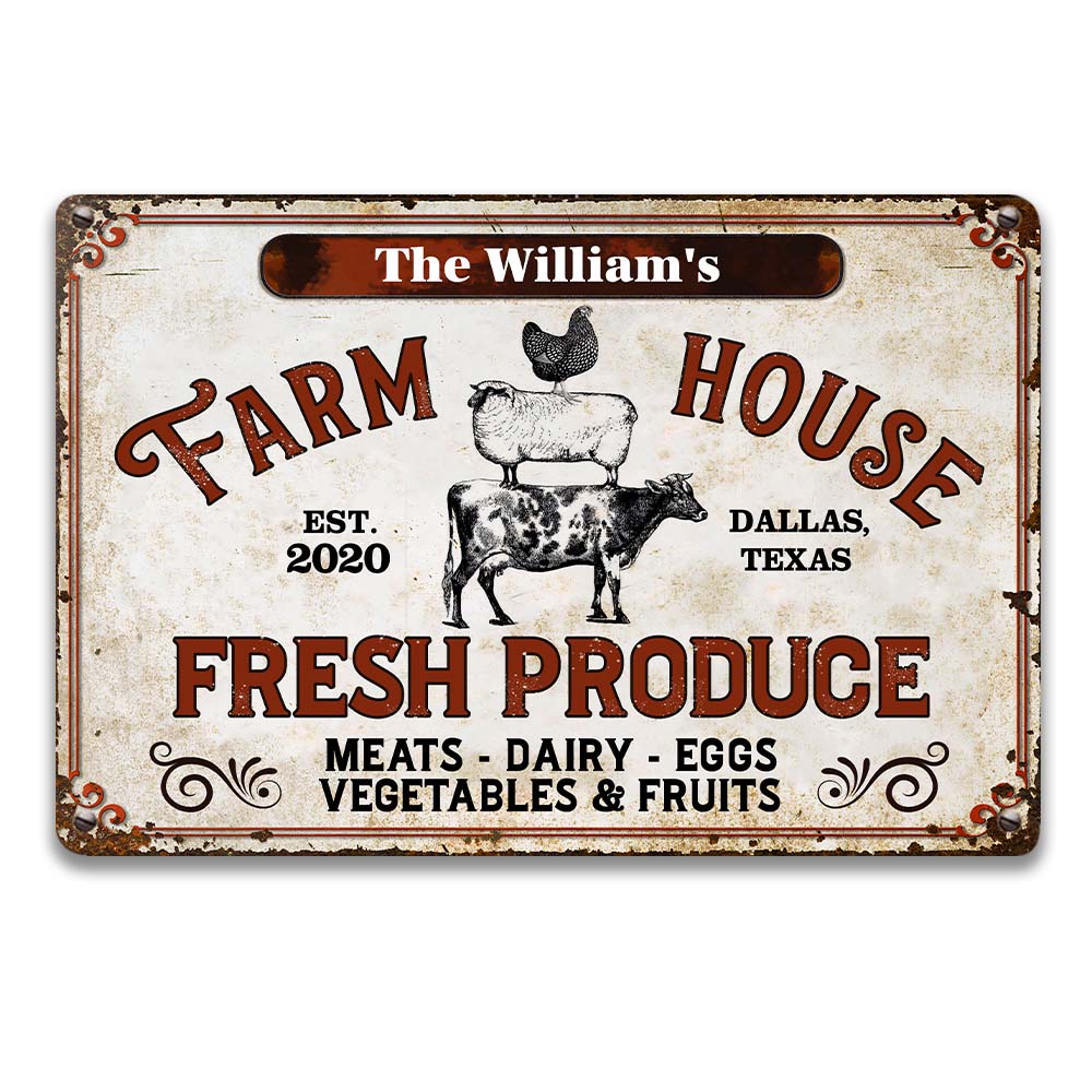 Personalized Gift For Family Farmhouse Fresh Produce Metal Sign 26295 Primary Mockup