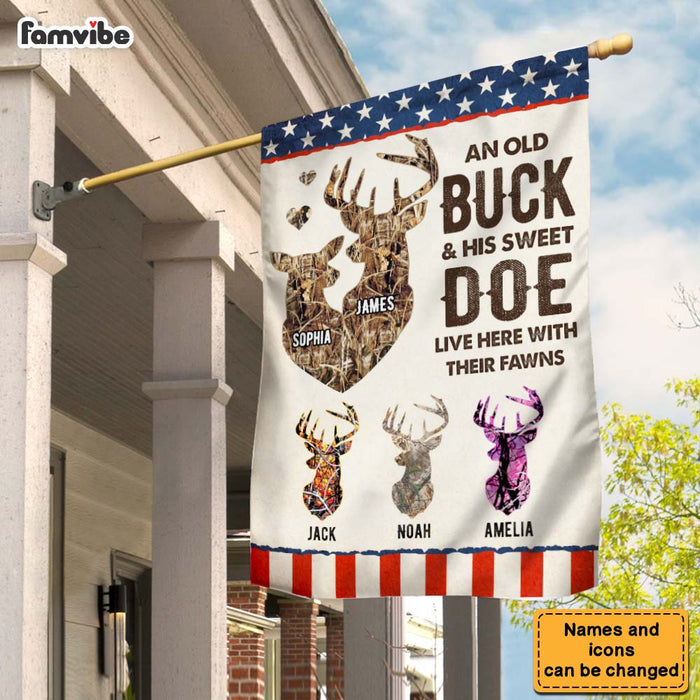 Personalized Gift For Family Buck Doe And Fawns Live Here Flag 26297 1